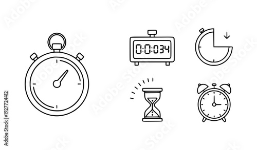 Stopwatch and countdown timer line icon set editable stroke clock vector isolated on white