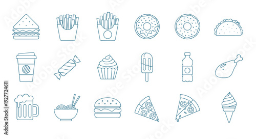 A set of minimalist food icons in a flat line art style