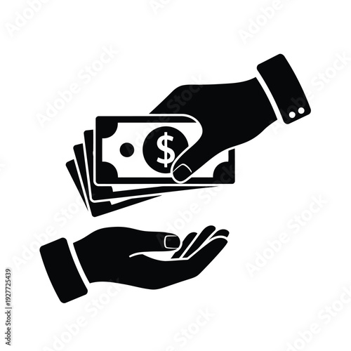 Hands Exchanging Money Silhouette Icon for Payment and Transaction