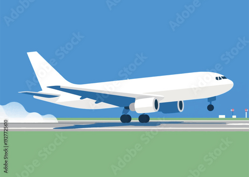 Flat Vector Airplane Flying At Airport Illustration Creative Design Template 