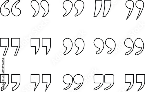 Minimalist quotation mark icon set outline quote symbol vector collection