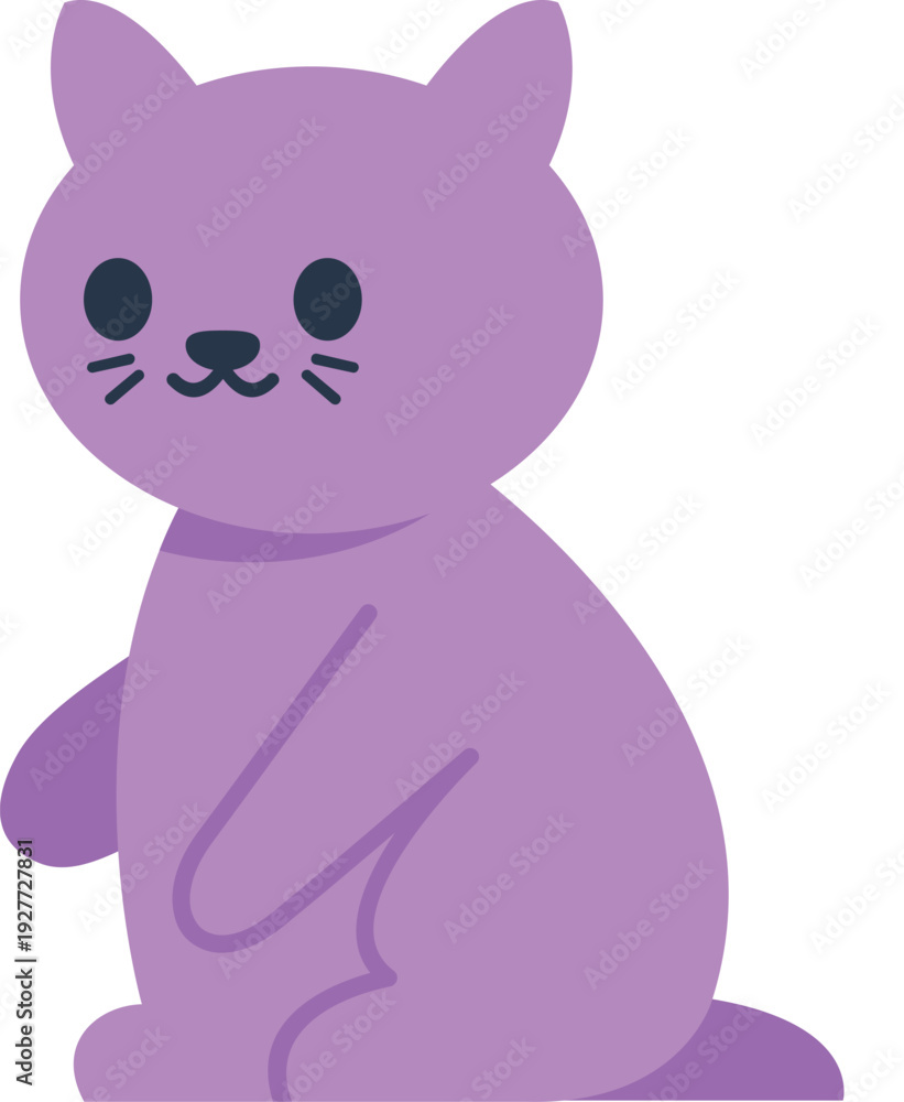 Fototapeta premium Purple cartoon cat sitting with simple facial features and rounded body shape