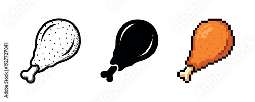 Variety of drumstick illustrations: black and white, solid black, pixel art