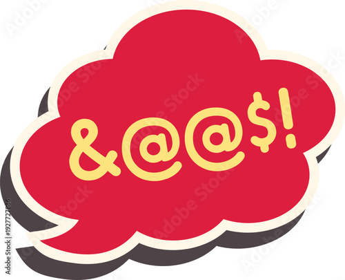 Red speech bubble with yellow swear symbols express frustration and anger