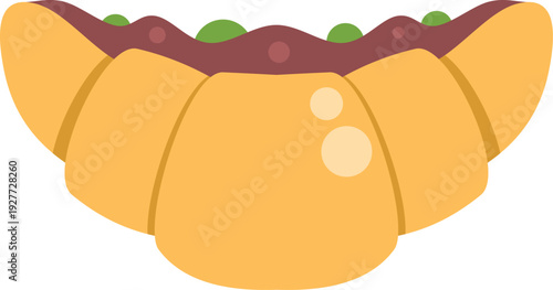 Croissant sandwich with a hot dog, relish, and sauce on a white background