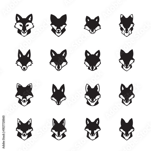 Collection of Fox Head Icons and Illustrations on White Background