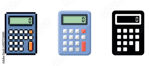 Illustration of three calculators with digital displays and different designs