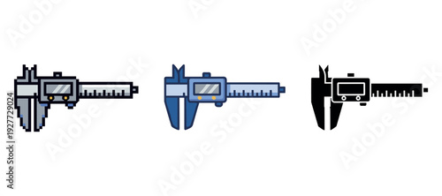 Digital caliper set: colored, flat, and silhouette illustrations
