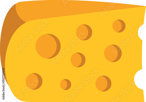 Yellow cheese wedge with holes representing dairy food