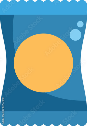 Snack bag with blank yellow circle label on a blue flat style package