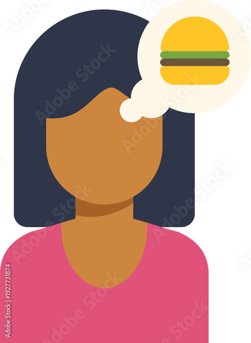 Woman thinking about a burger inside a thought bubble