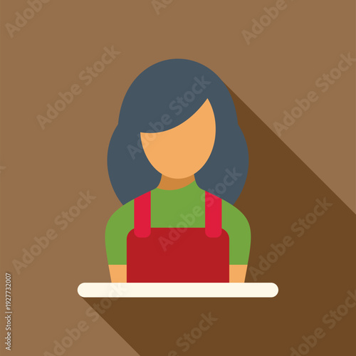 Woman character avatar wearing a red apron, representing a saleswoman or cashier icon