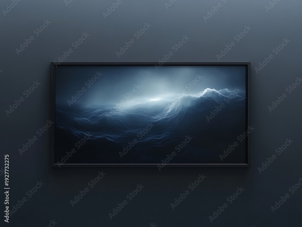 Fototapeta premium Abstract monochromatic artwork evoking serene depth in modern, framed presentation