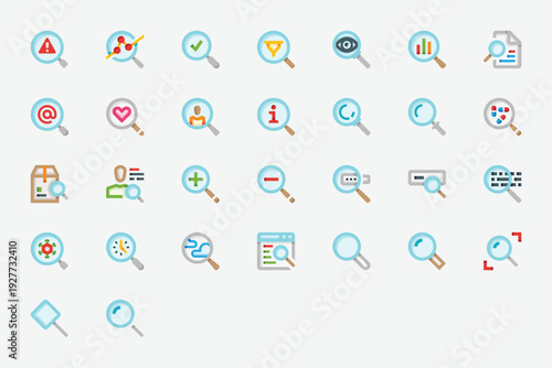 User Interface Magnifiers Color Icon Set