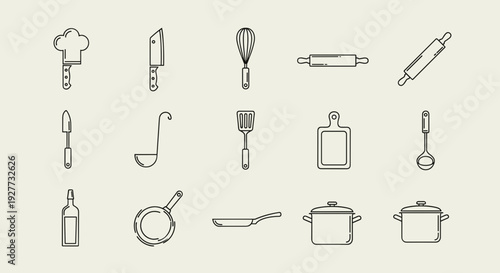Collection of Simple Kitchen Utensil Icons.
