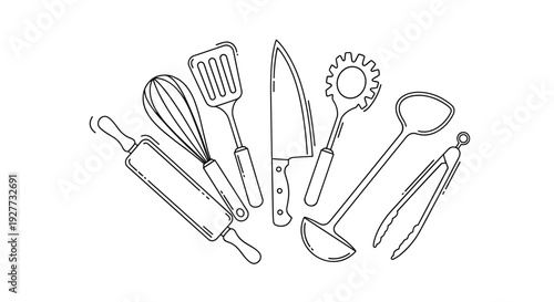 Kitchen Utensils Illustration Set on White.