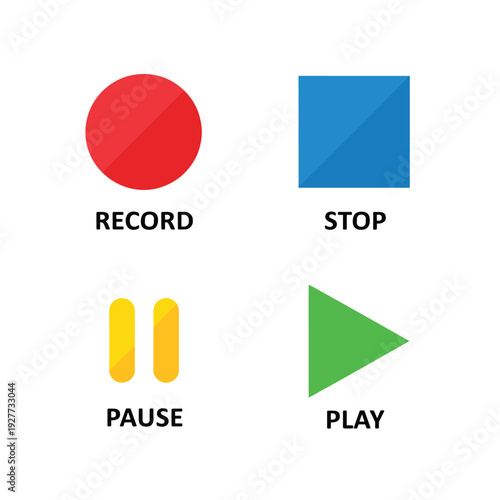 Audio recording control buttons for record stop pause and play functions.