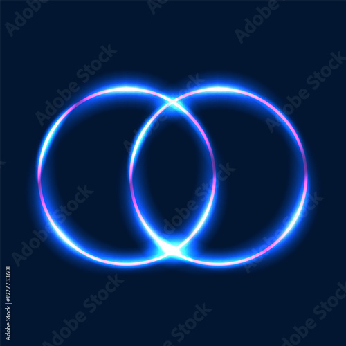 Vibrant overlapping circles of blue and purple light on a dark background