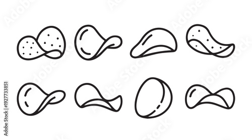 Potato Chip Icons Set Different Shapes Outline Style Isolated on White Stock Graphics