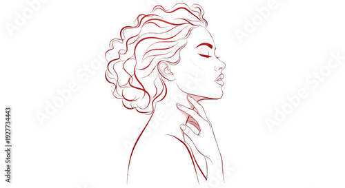 A beautiful woman with her hand on her neck in a simple line drawing style