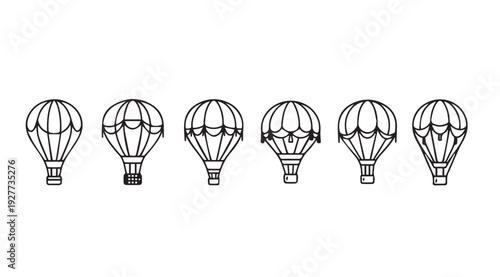 Set of hot air balloon outlines simple line art isolated on white background vector illustration