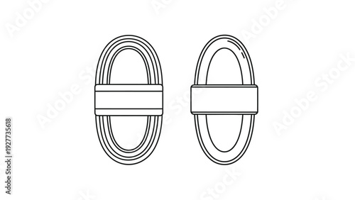 Simple black and white vector illustration depicting two different styles of climbing carabiner or sling loop icons for outdoor gear design concepts