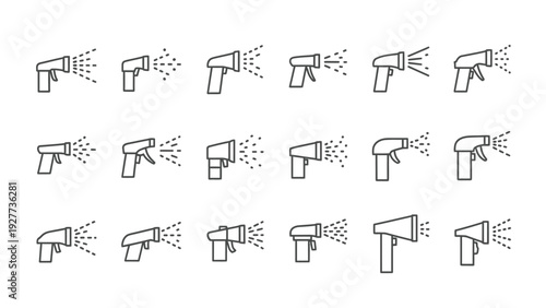 A spray nozzle and water spray icon collection in outline style 💧