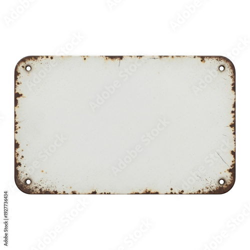 Rusty metal blank plate sign with four screw holes isolated on transparent background