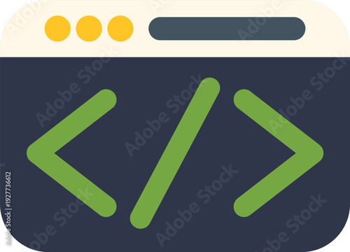 Browser window displaying angle brackets and a slash, symbolizing coding and web development