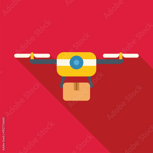 Drone flying with a delivery box showing innovative shipping technology concept