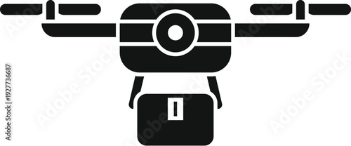 Quadcopter with camera transporting a parcel, representing modern logistics and shipping