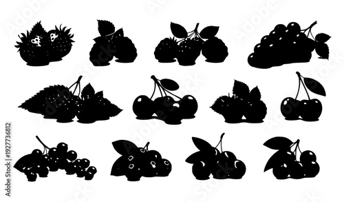 Fresh berry collection realistic vector strawberries blueberries raspberries grapes cherries isolated white background