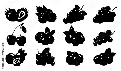 Realistic fruits and berries vector set strawberries blackberries grapes raspberries cherries blueberries isolated on white