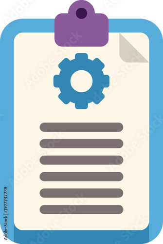 Clipboard holding a document with a gear symbol and text lines
