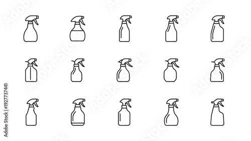 A spray bottle icon collection in various shapes and outline styles