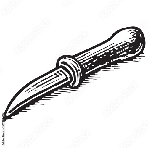 Vintage Curved Bookbinding Paring Knife Black and White Line Art Illustration Isolated