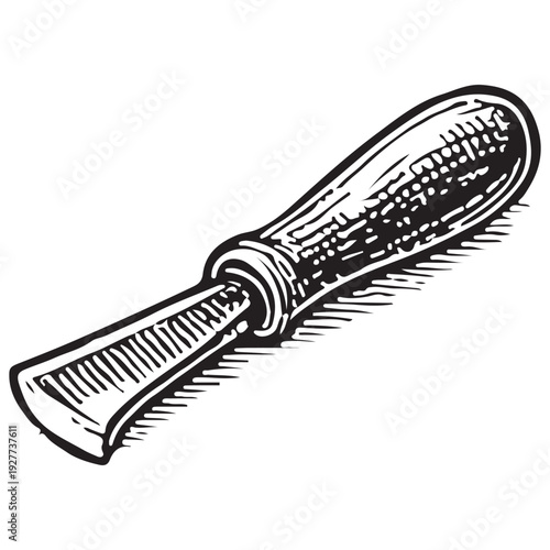 Vintage Bookbinding Knife Black and White Line Art Illustration Isolated