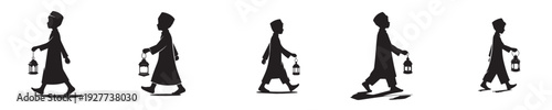 silhouette vector of a Muslim little boy walking holding a Ramadan lantern