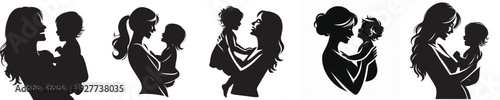 vector silhouette of a happy mother carrying her child