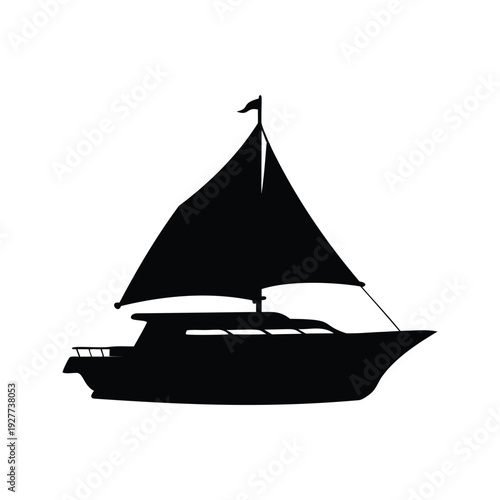 yacht sailing smoothly silhouette vector illustration, Elegant modern sailboat silhouette vector illustration with minimalist design for travel and nautical themes