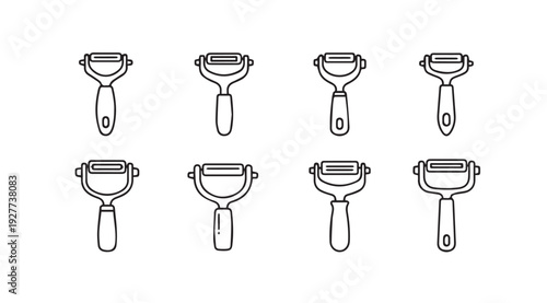 Various Vegetable Peelers Collection Kitchen Utensils Line Art Icons Isolated on White