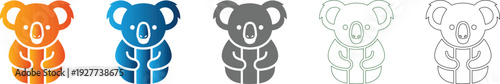 Photography Cute Koala Bear Standing Australian Wildlife Flat Design Icon Set Vector Illustr