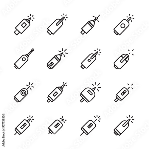 Collection of Tattoo Machine Needles and Cartridges Icons Outline Style