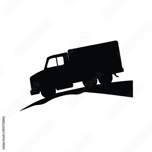 truck driving uphill silhouette vector illustration, Silhouette of a truck falling off a cliff dramatic vector illustration for accident or danger concept