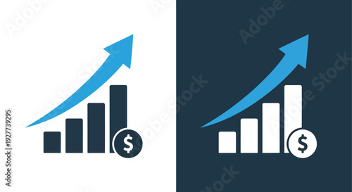 Business growth chart rising money vector illustrationBlue icon set - Modern style icon - Vector icon set - Glyph and solid icon set - Icon vector - Flat Design Icon - line icon set