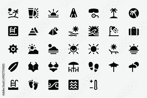 Vacation by the Sea Solid Icon Set