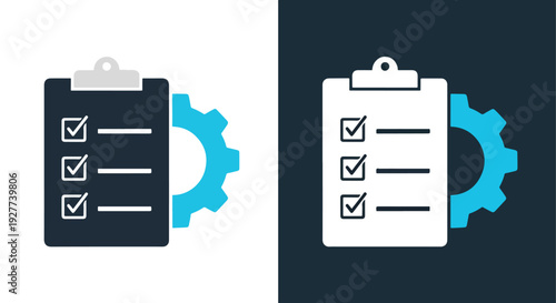 Checklist and gear flat design vector illustrationBlue icon set - Modern style icon - Vector icon set - Glyph and solid icon set - Icon vector - Flat Design Icon - line icon set