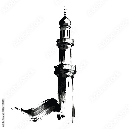 Grand Tall Mosque Dome Islamic Illustration