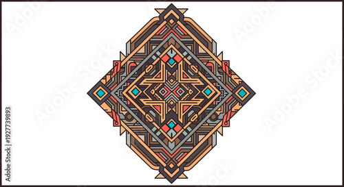 Vibrant Geometric Pattern with Symmetrical Shapes and Colors.