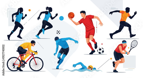 Vibrant athletes in dynamic sports action poses.